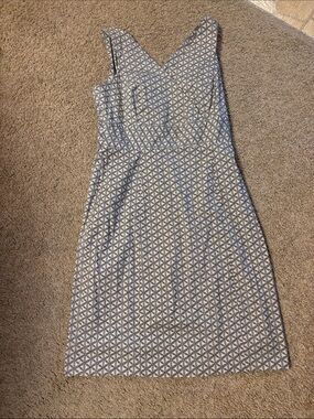 GAP Blue and White Geometric Midi Sheath Dress